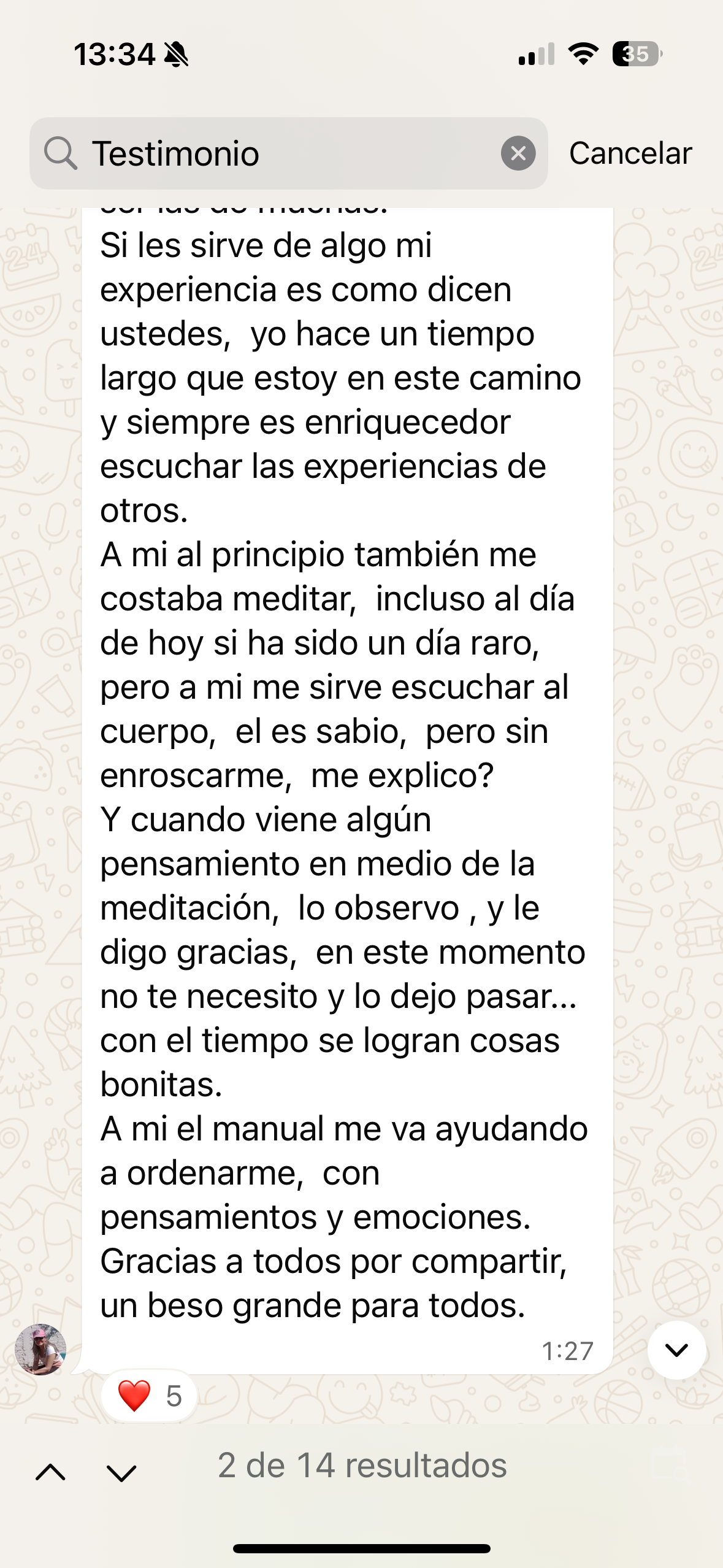 Testimonio real de WhatsApp