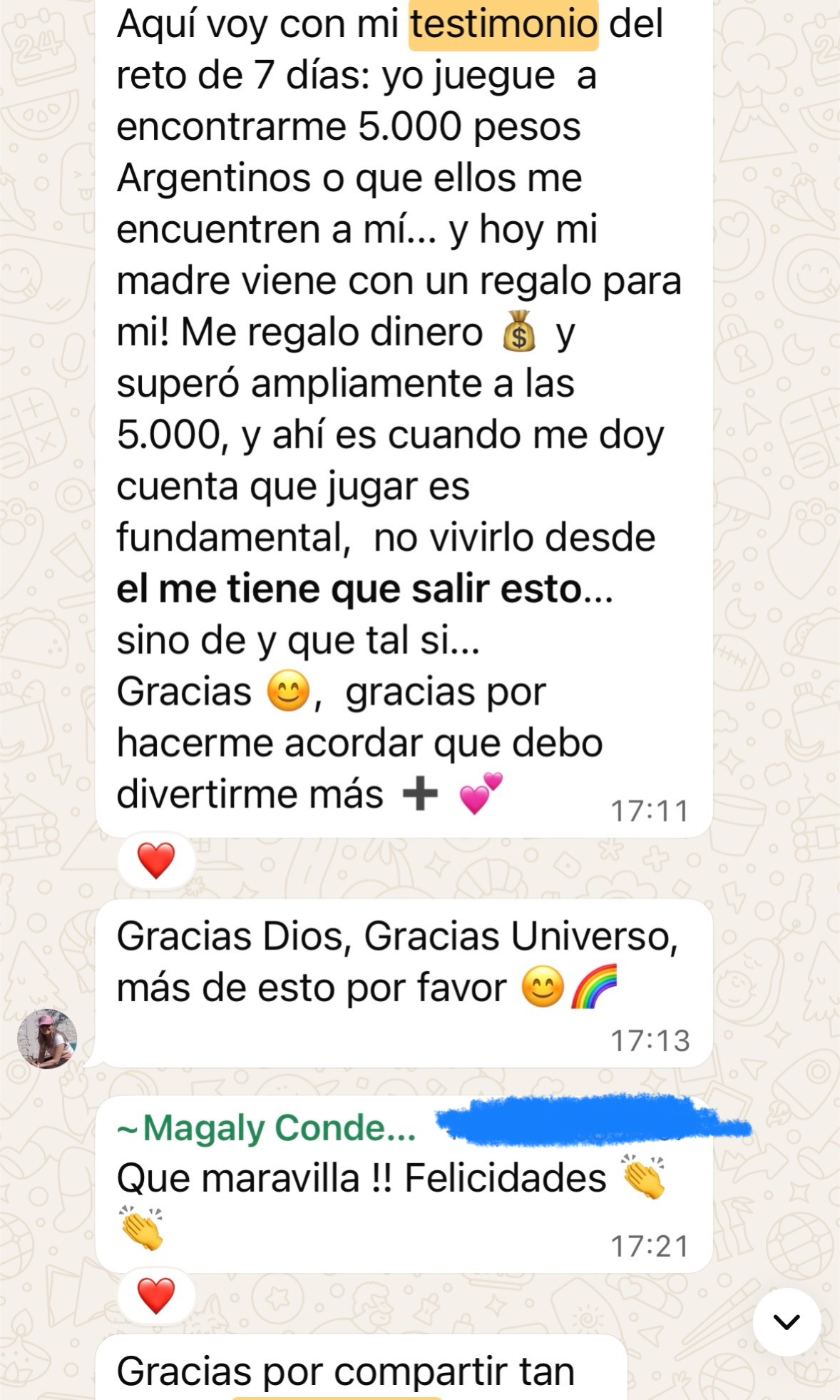 Mensaje real de Instagram